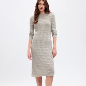 New Gap textured midi Heather gray silver crochet long sleeve sweater dress Fall